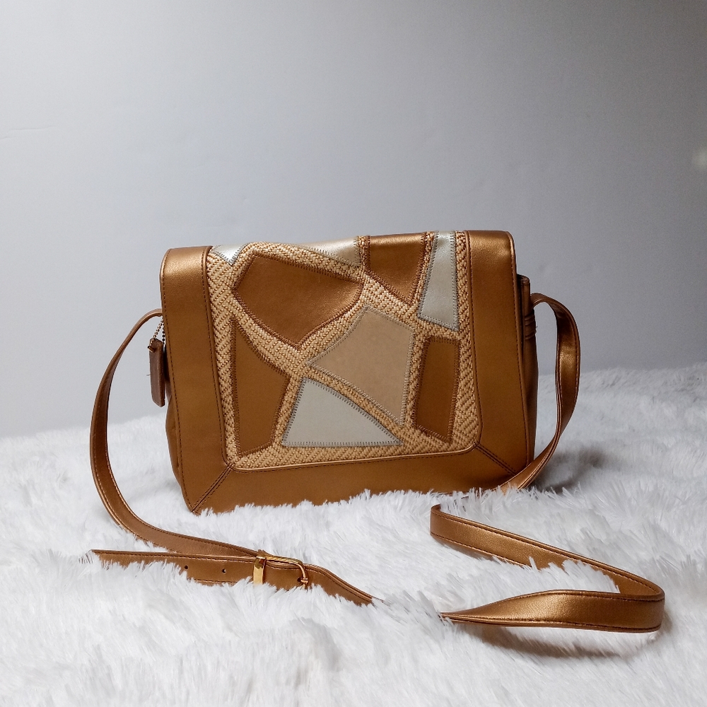 Via Piaggi Ladies Shoulder Purse Gold faux Leather